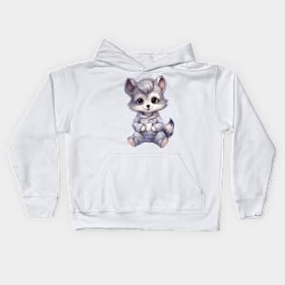 Gray Wolf Wearing Pajamas Kids Hoodie